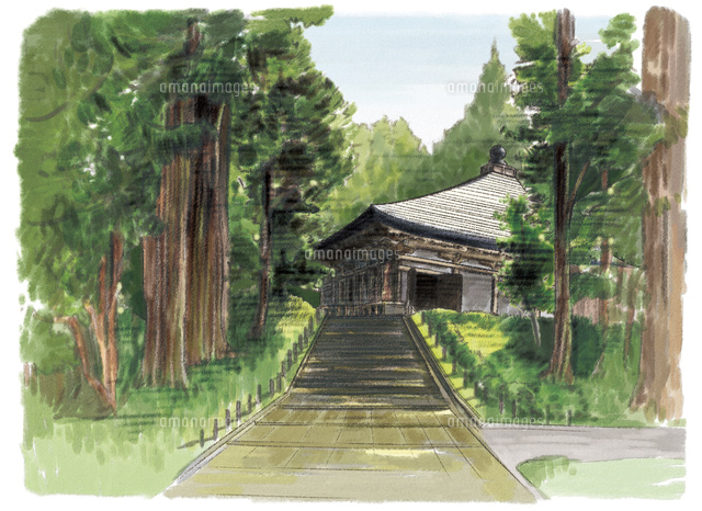 中尊寺金色堂新緑 油彩画・油絵 中尊寺金色堂新緑 油彩画・油絵