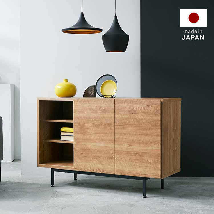 国産サイドボード(シャビーナチュラル)ロータイプの脚付き収納