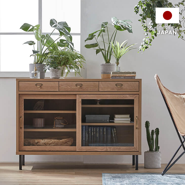 美品 イバタインテリア オーク 無垢 サイドボード キャビネット 飾り棚