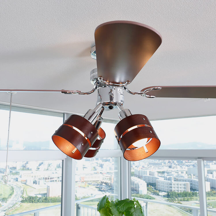 シーリングファンライト 4灯 リモコン式 木目調 ファン 省エ