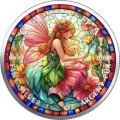 メイプルリーフ 銀貨 カラー ステンドグラスフェアリー -花を司る妖精