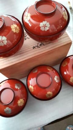 値下げしました輪島塗漆器椀5客蒔絵絵変わり満月夜景三日月月