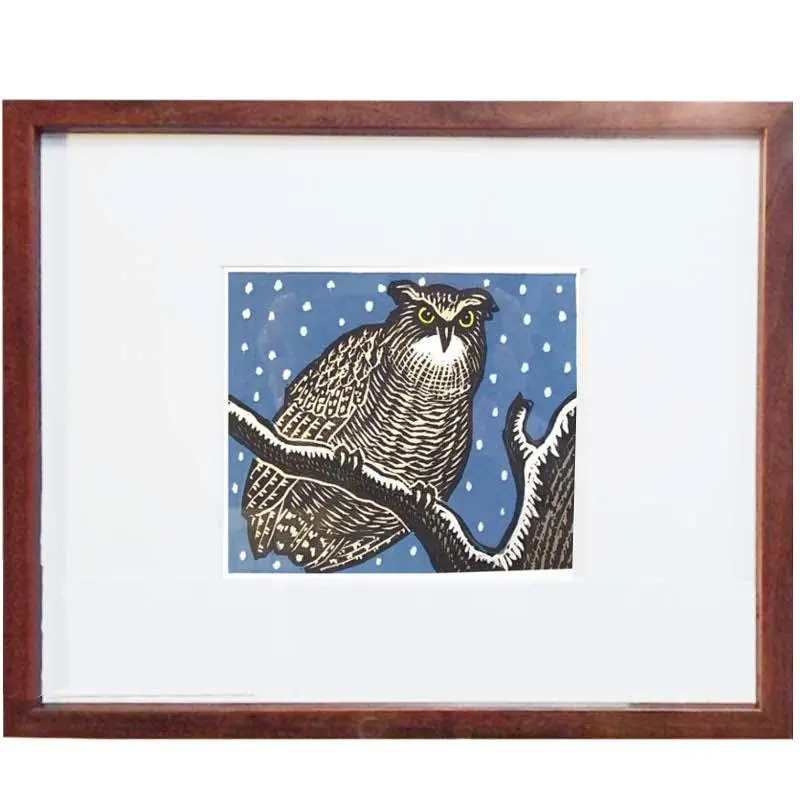 ☆手島圭三郎☆「ふくろうと少女、花」木版画 全紙サイズ 未使用額！ 2025