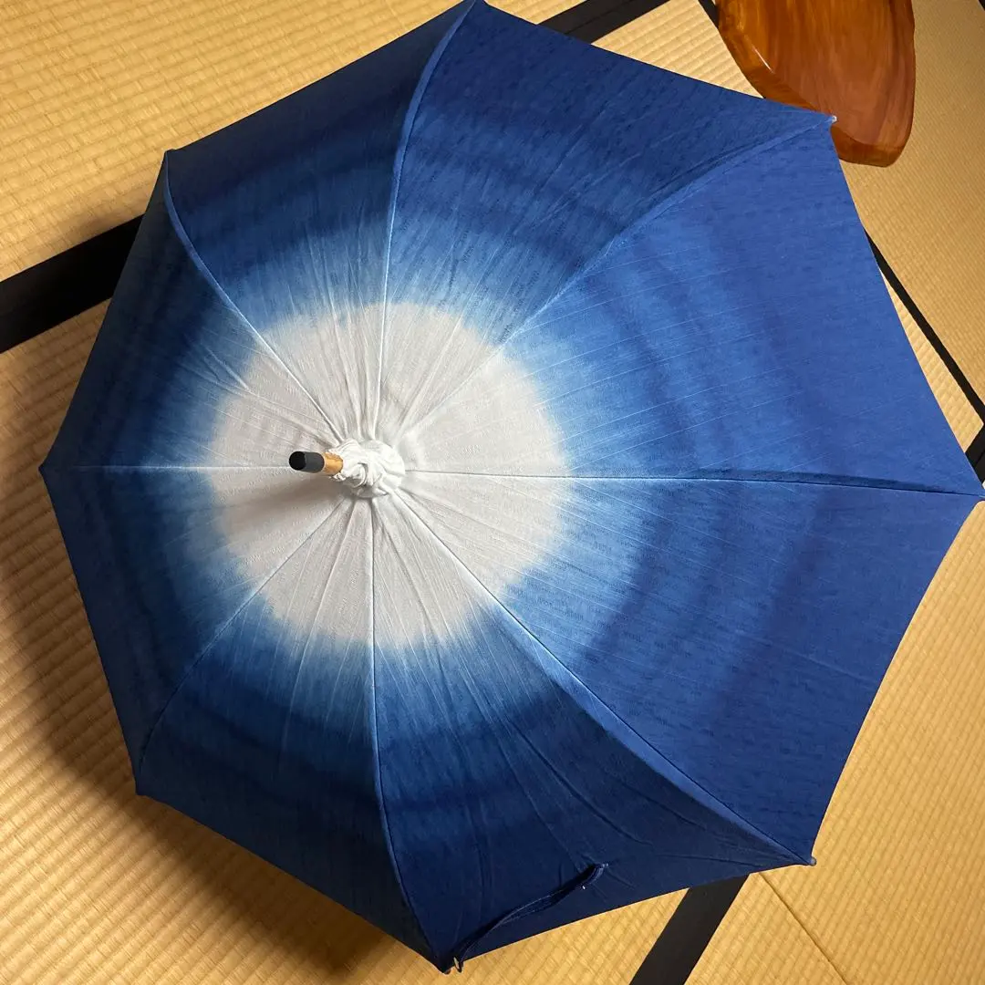 古布半襦袢両面染め型染藍染袖無し日傘ハイカラパラソル