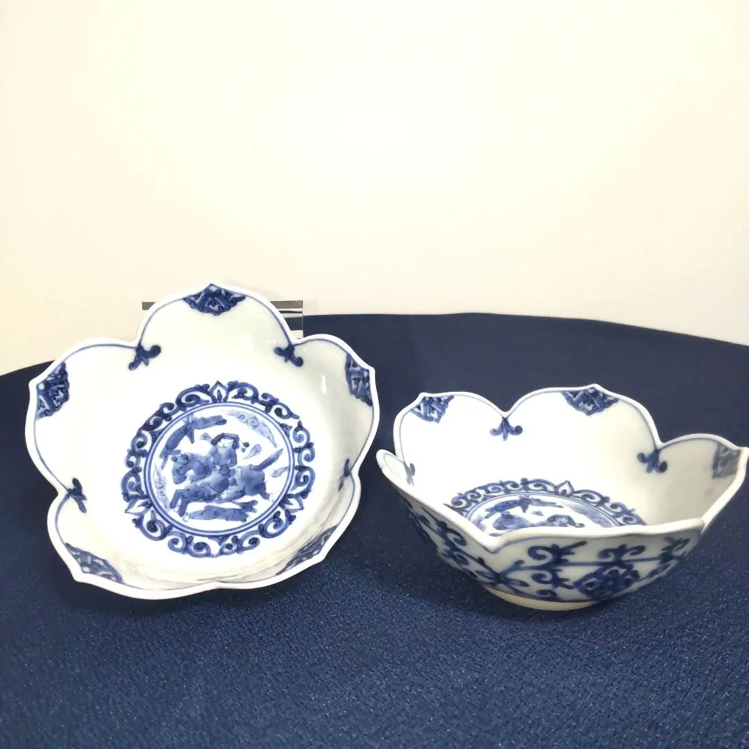 古伊万里 蒟蒻印判 花紋 輪花平盃 小皿