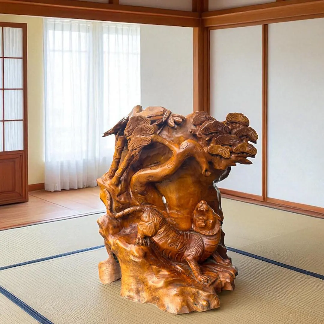 虎と竹の彫刻 衝立、熊本 出来れば引き取り