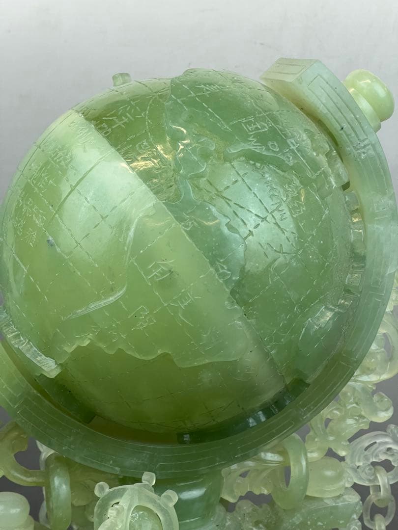 美品 翡翠地球儀 高さ39cm 重さ 5500g 置物 送料込み￼
