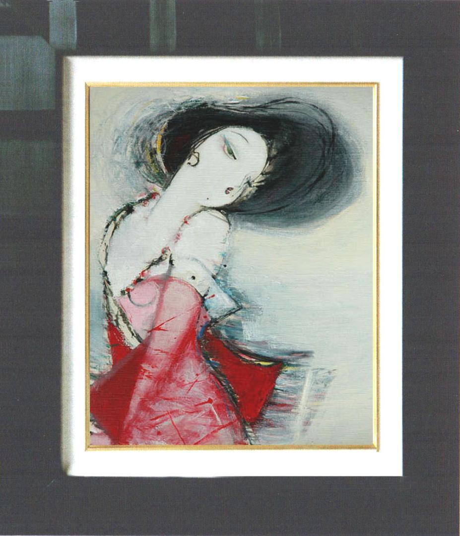 油絵 菅家令子 絵 絵画 インテリア 額付(白) F6-082711 人物 女性