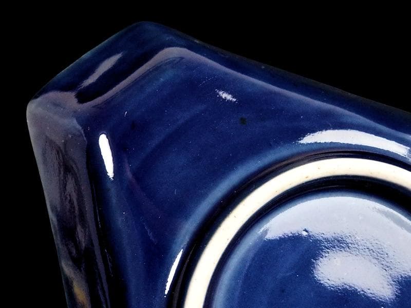 古伊万里 瑠璃 扇に桔梗の図 菱形変形皿 2客 D039AS-DAm