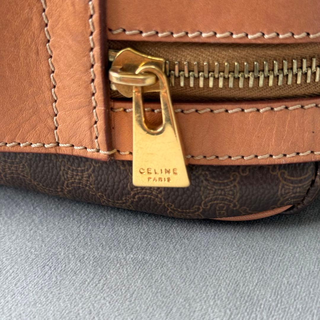 セリーヌ マカダム ハンドバッグ ミニボストンバッグ PVC レザー ブラウン