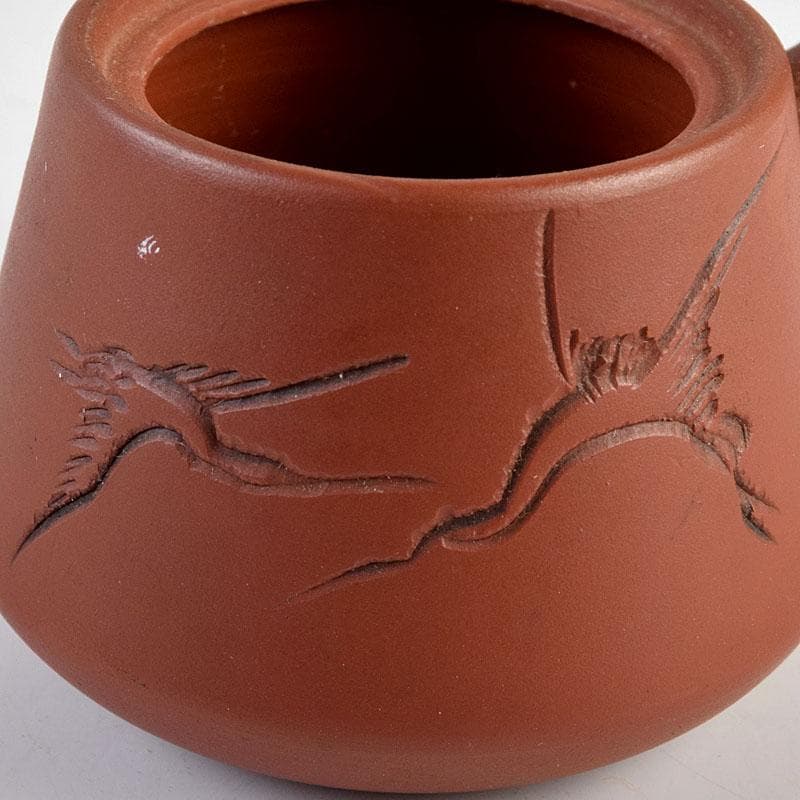 煎茶道具 俊峯作 紫砂 朱泥 鶴刻 急須 茶壷 C 9271