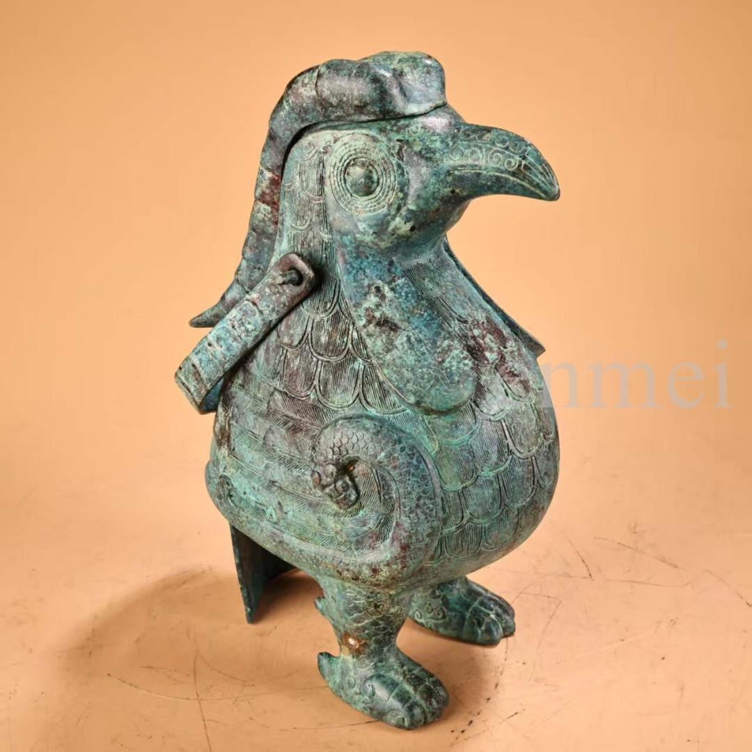 中国古美術・珍品旧藏・青銅製提梁鳥壺・鋳造・鏨刻・純銅製・