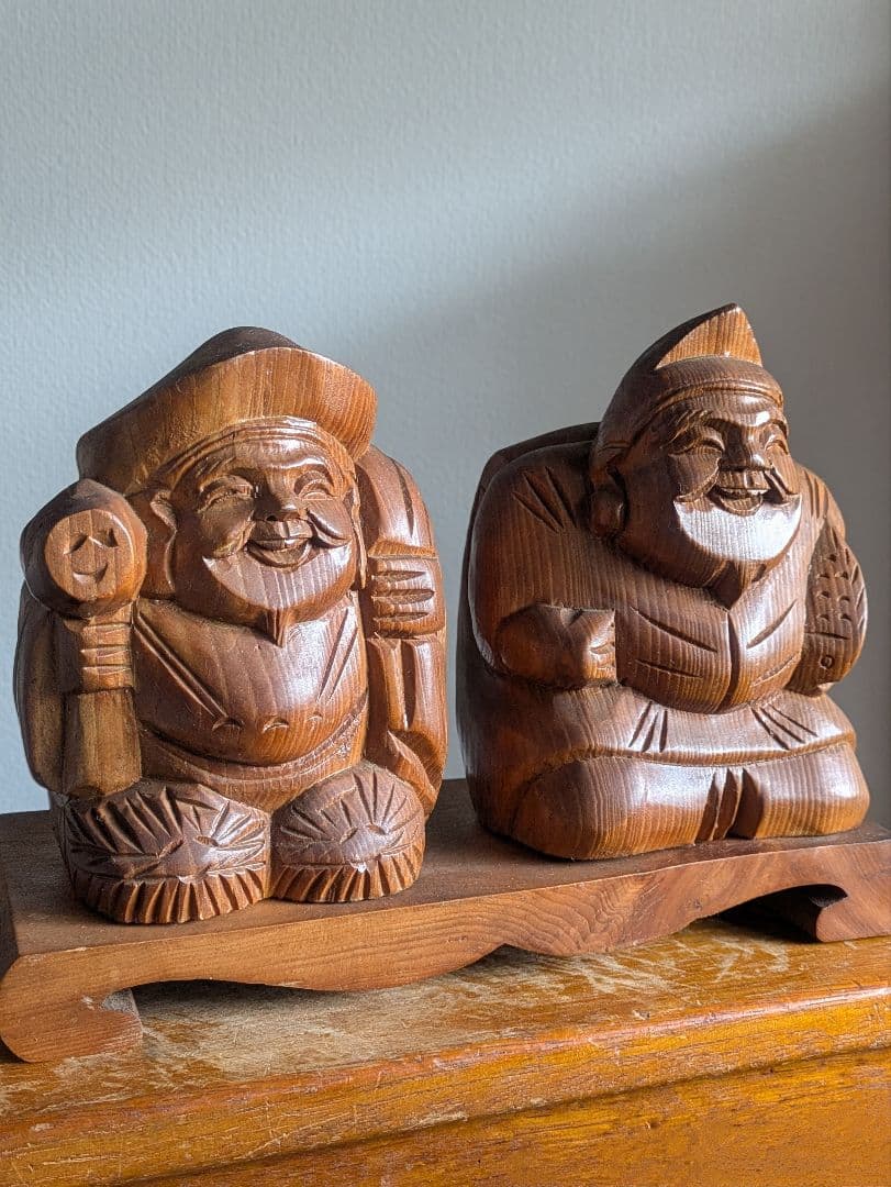 蔵出し 螺鈿細工 木彫 七福神 恵比寿 大黒天 置物 魔除け 厄除け