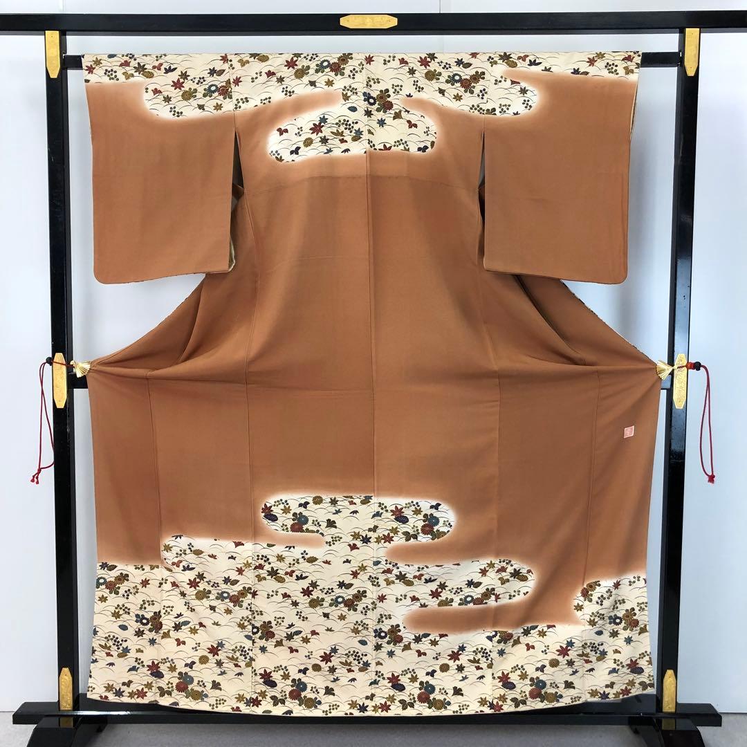 付下げ 花井幸子 霞に花模様 紅葉 縮緬 KK-2373 付下げ 花井幸子 霞に花模様 紅葉 縮緬 KK-2373