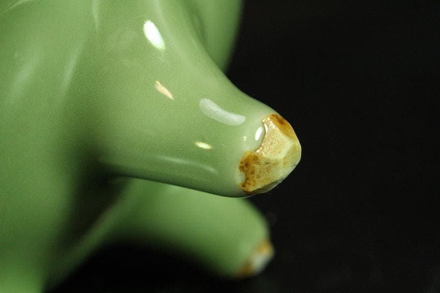 清水六兵衛作 青磁 唐木蓋 香炉 在銘 共箱(K-LC692)