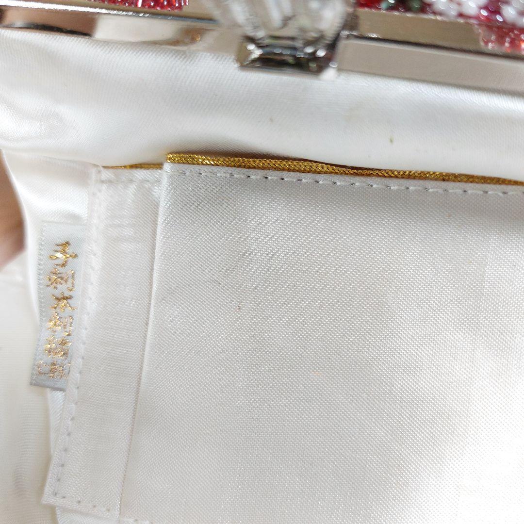 手刺本刺繍　和装　成人式　浴衣　ビーズ花柄バッグ　扇子