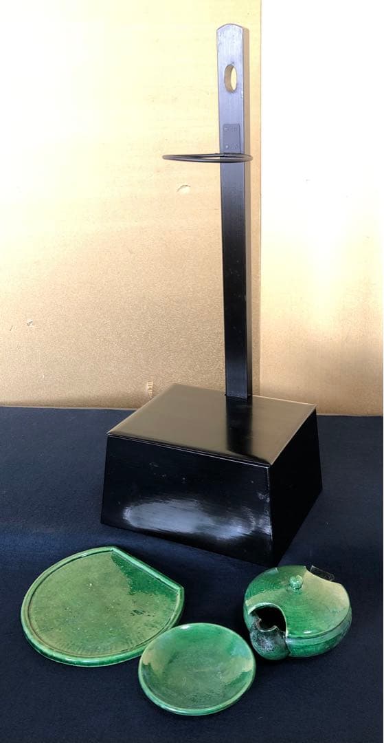 《R》茶道具 短檠 青楽 雀瓦 和楽 燭台 夜咄 灯火具 元箱 251225か3