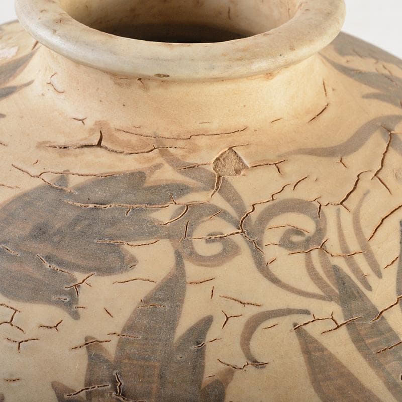 中国 磁州窯白磁 鉄絵花卉文瓶 M 6321C