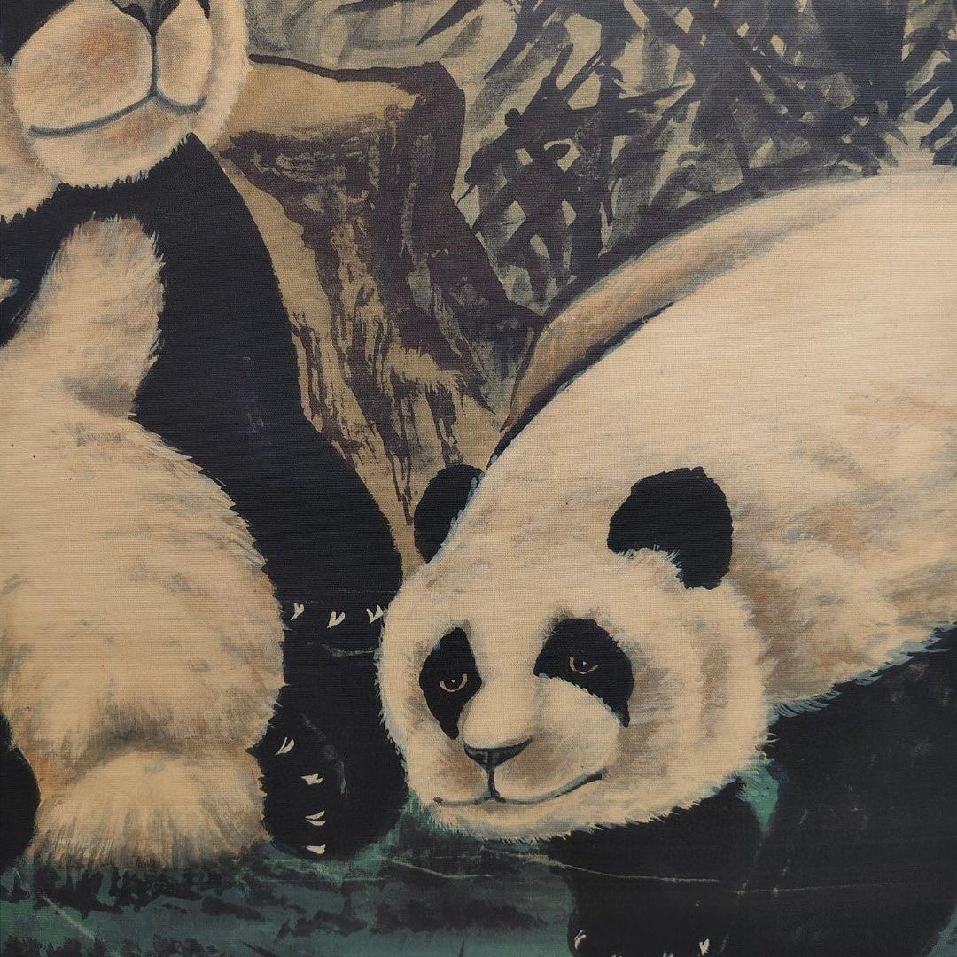 【四尺中堂】刘继卣 熊猫画／絹布装裱・高精細複製掛軸／パンダ図