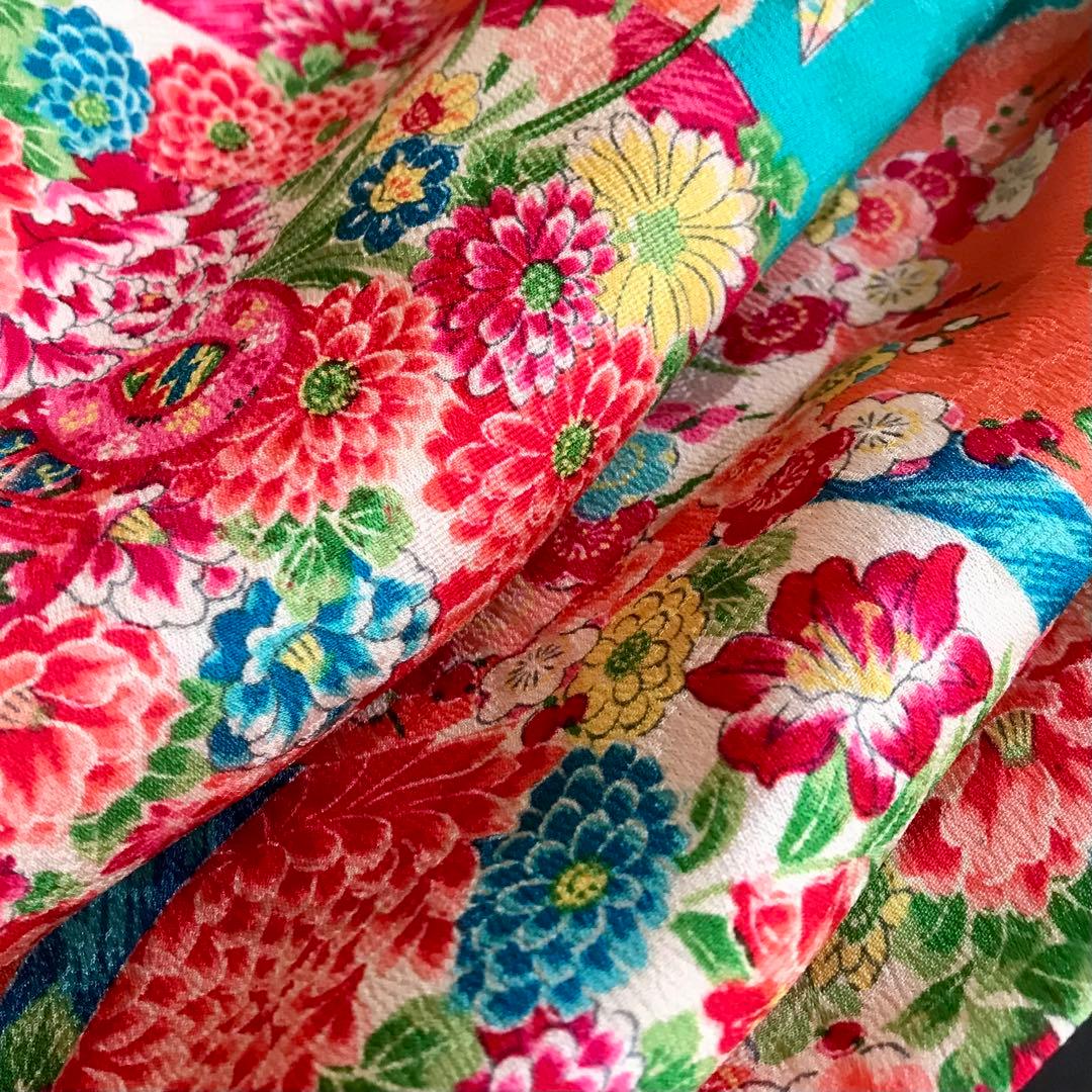 正絹 アンティーク着物 女の子 七五三 ◇花丸 折鶴 古典柄