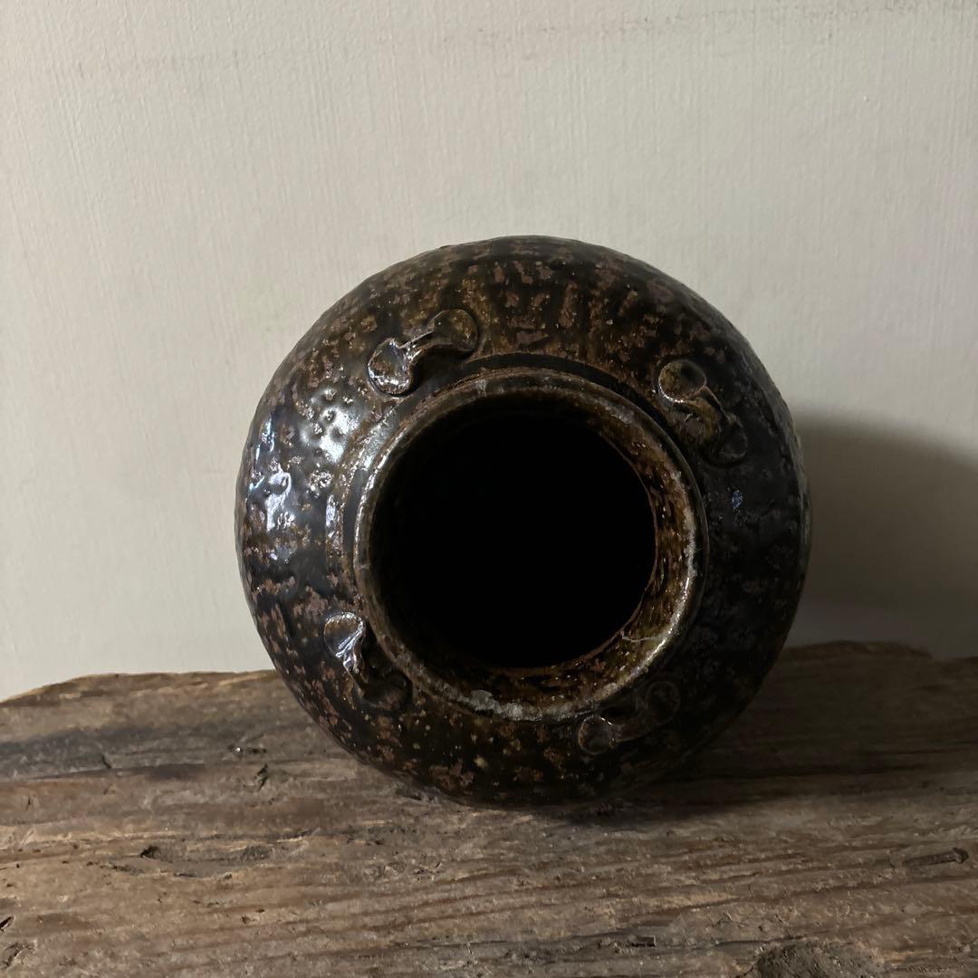 古丹波壷(江戸時代頃) 飴釉葉茶壺　古道具　古備前　古信楽　検:李朝　呂宋壷