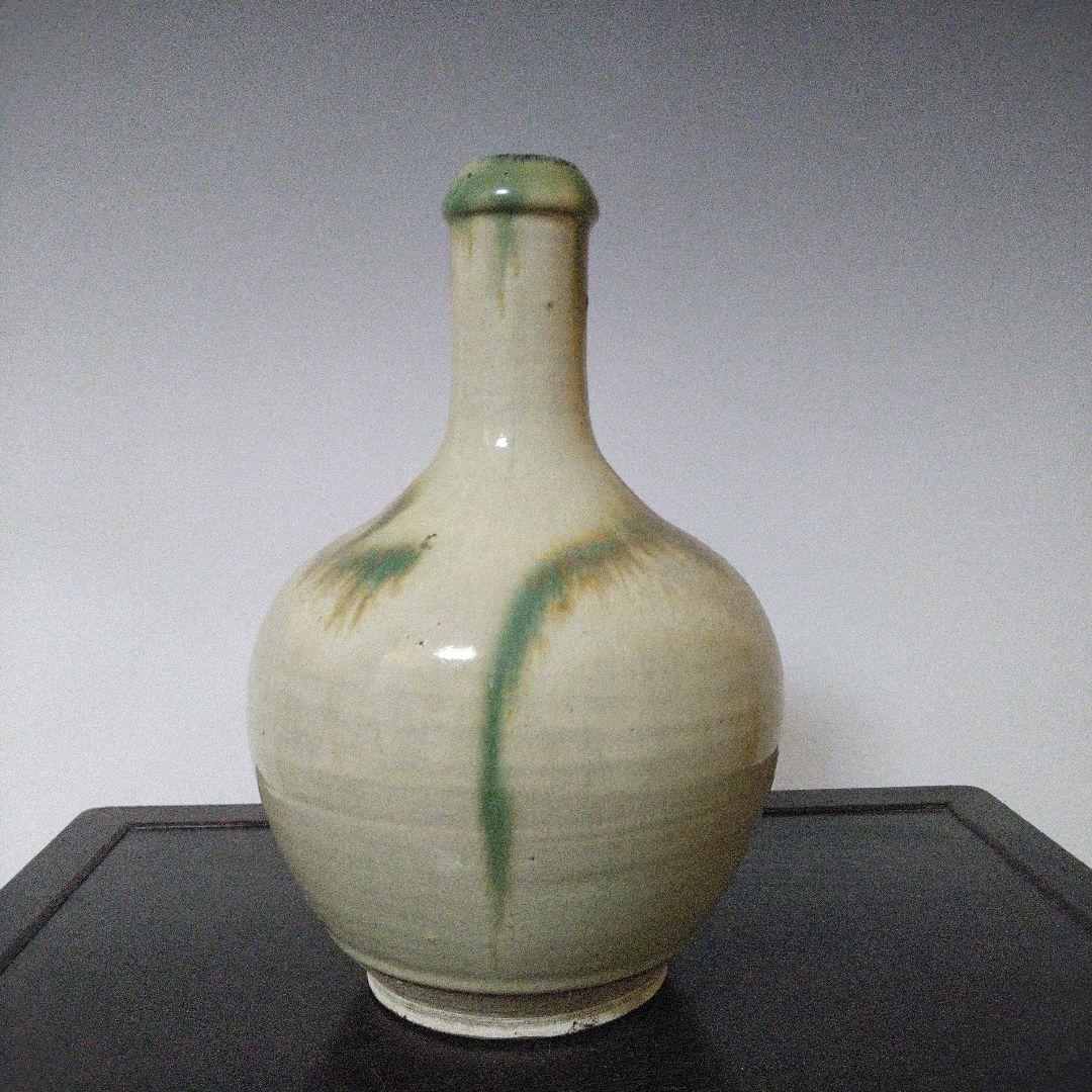 NO611 会津本郷焼　緑釉流し掛け徳利