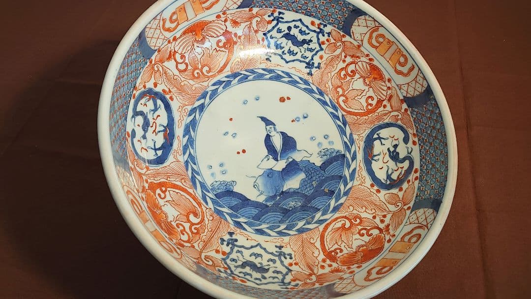 古伊万里　伊万里　色絵　鯉仙人　江戸期　大鉢　蔵出し　１客