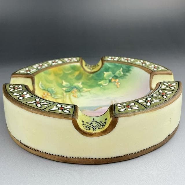 【美品・希少】オールドノリタケ 盛り上げ風景紋灰皿 盛上げ アールヌーボー