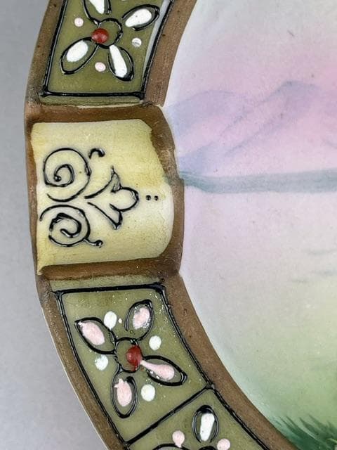 【美品・希少】オールドノリタケ 盛り上げ風景紋灰皿 盛上げ アールヌーボー