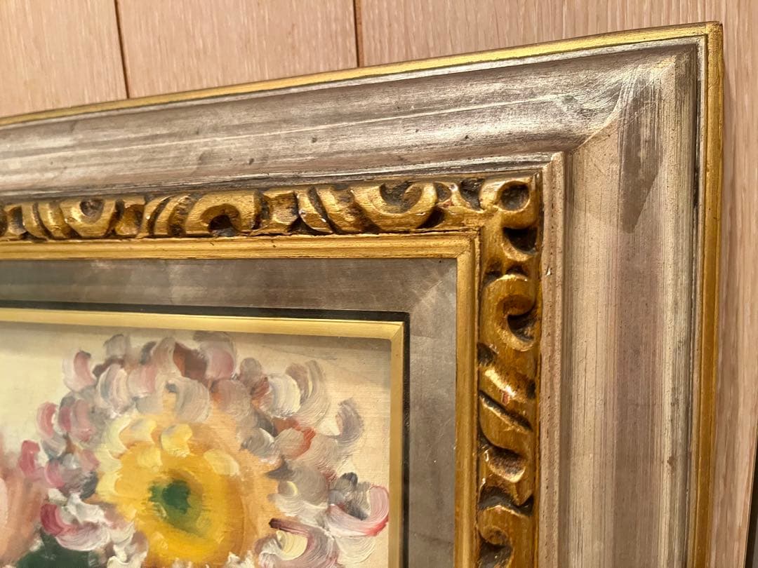 油彩画 花 金の額縁