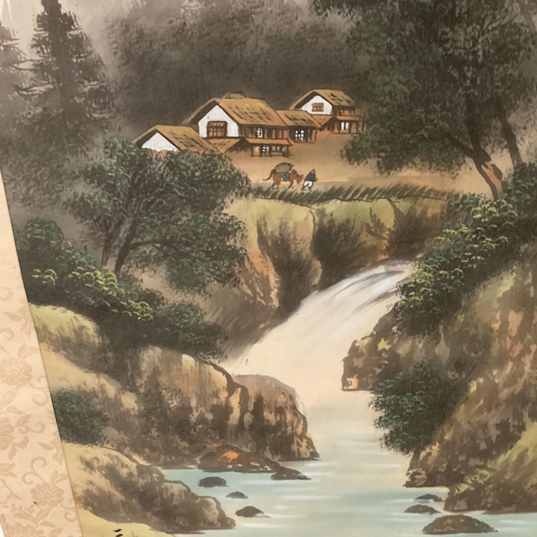 三 渓 筆 【 絹本彩色画 山水画 】 山間部を流れる渓流