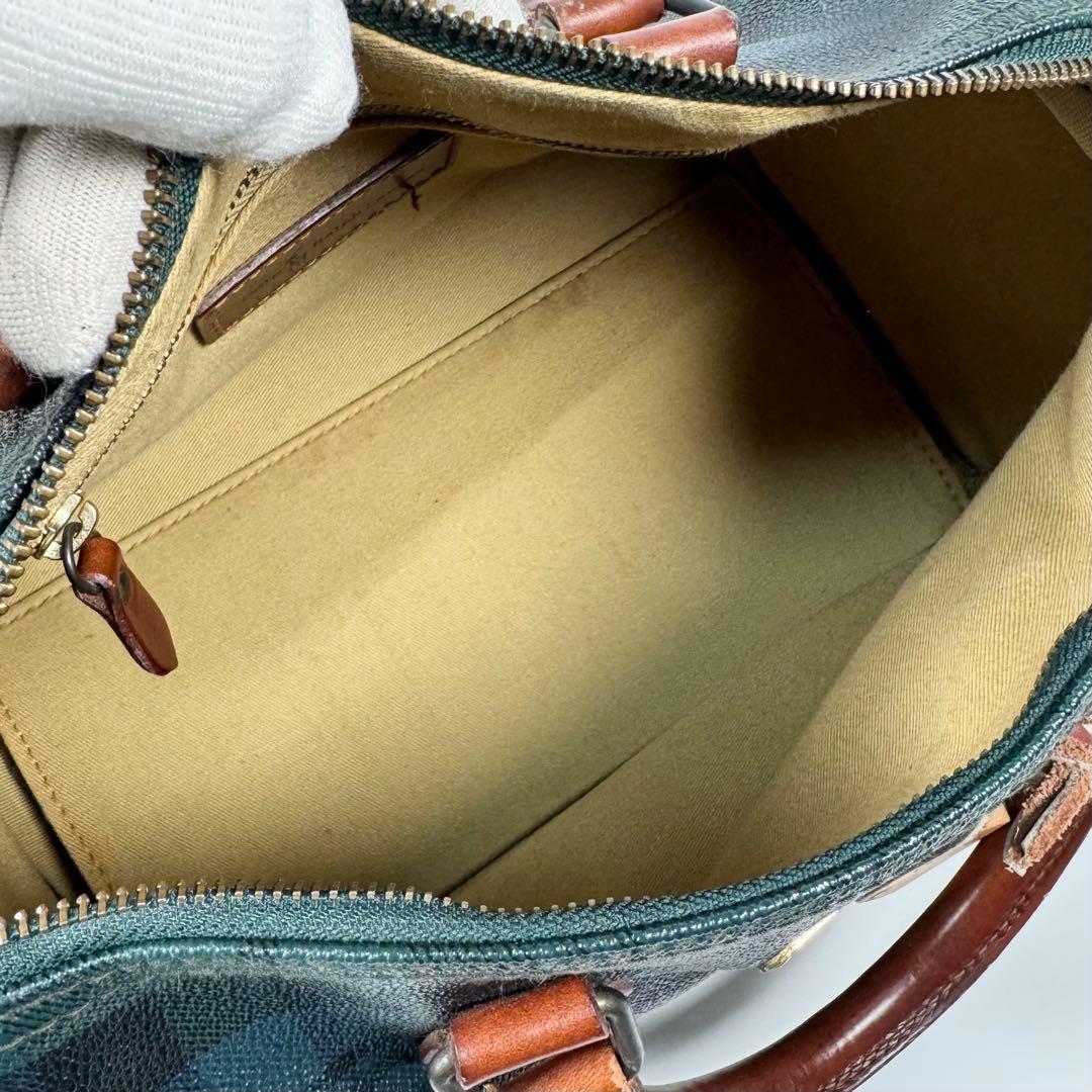 ラルフローレン ミニボストンバッグ ブラックウォッチ チェック グリーン レザー