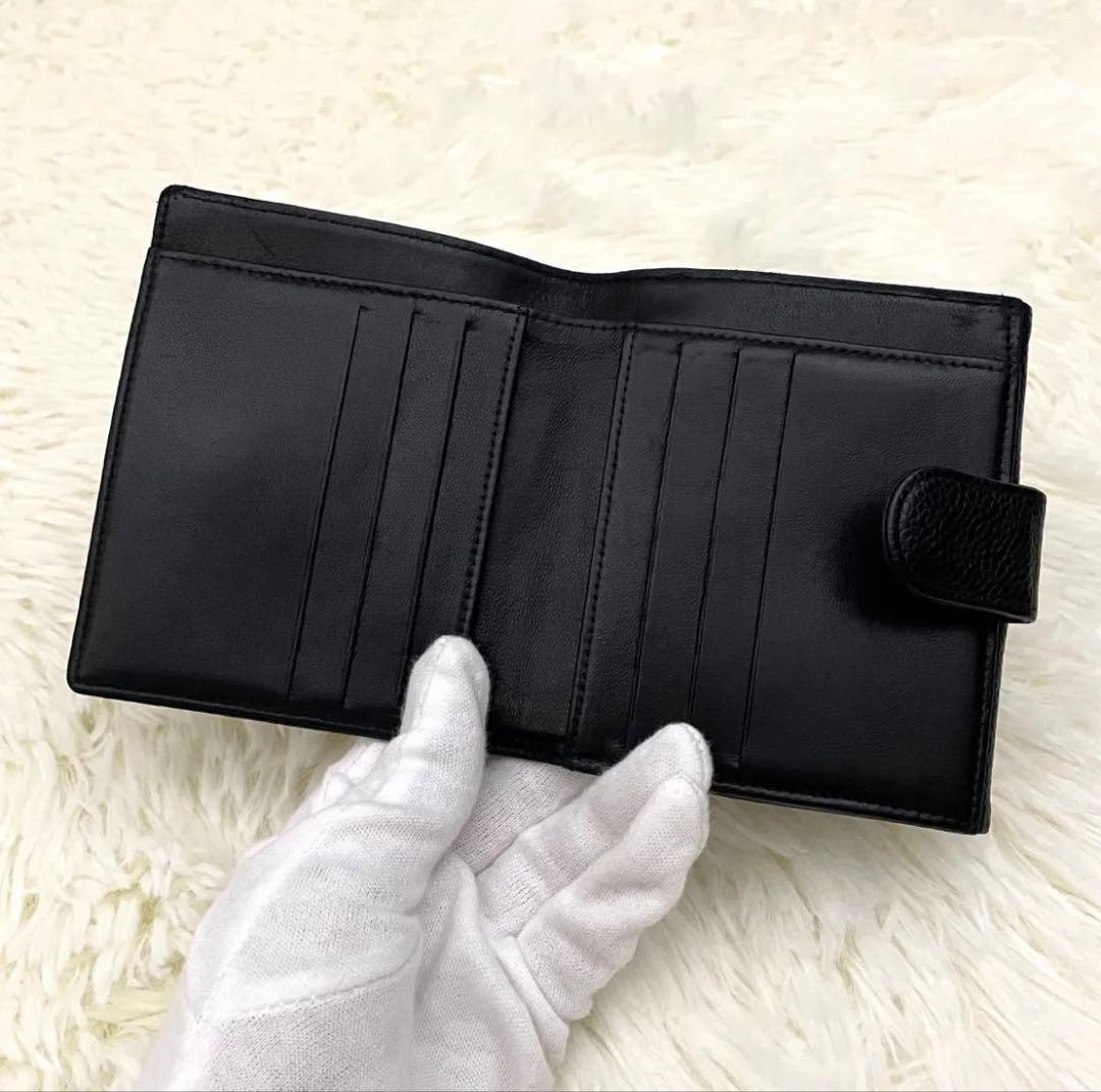 CHANEL シャネル ココマーク キャビアスキン 二つ折り 財布 ブラック系