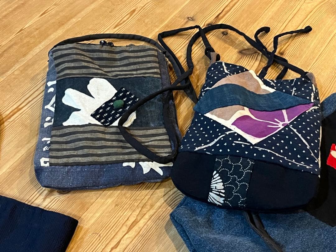 藍染 デニム古布リメイク ハンドメイド刺し子 トートバッグ ポーチ