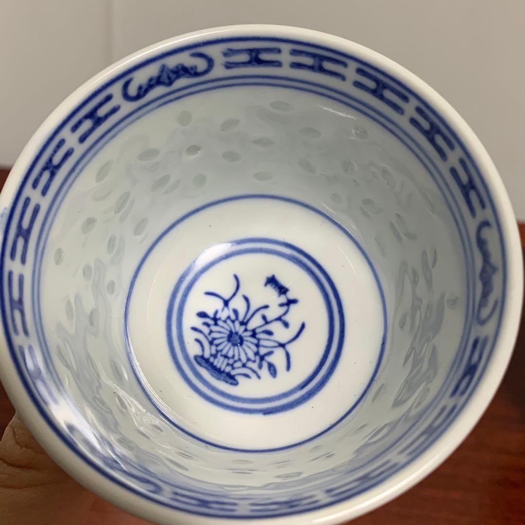 景徳鎮 蛍焼 ホタル手 透かし 金彩 蘭花 青花 湯呑 茶碗3客 茶器