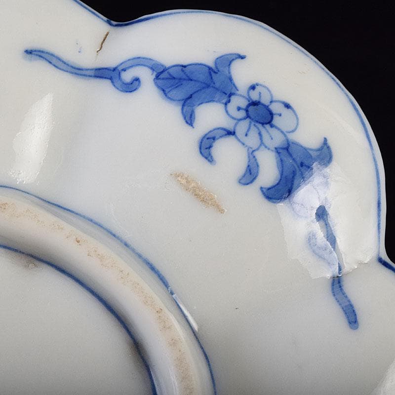 瀬戸焼 松籟園製 染付 花鳥文 扇面皿 V R9526