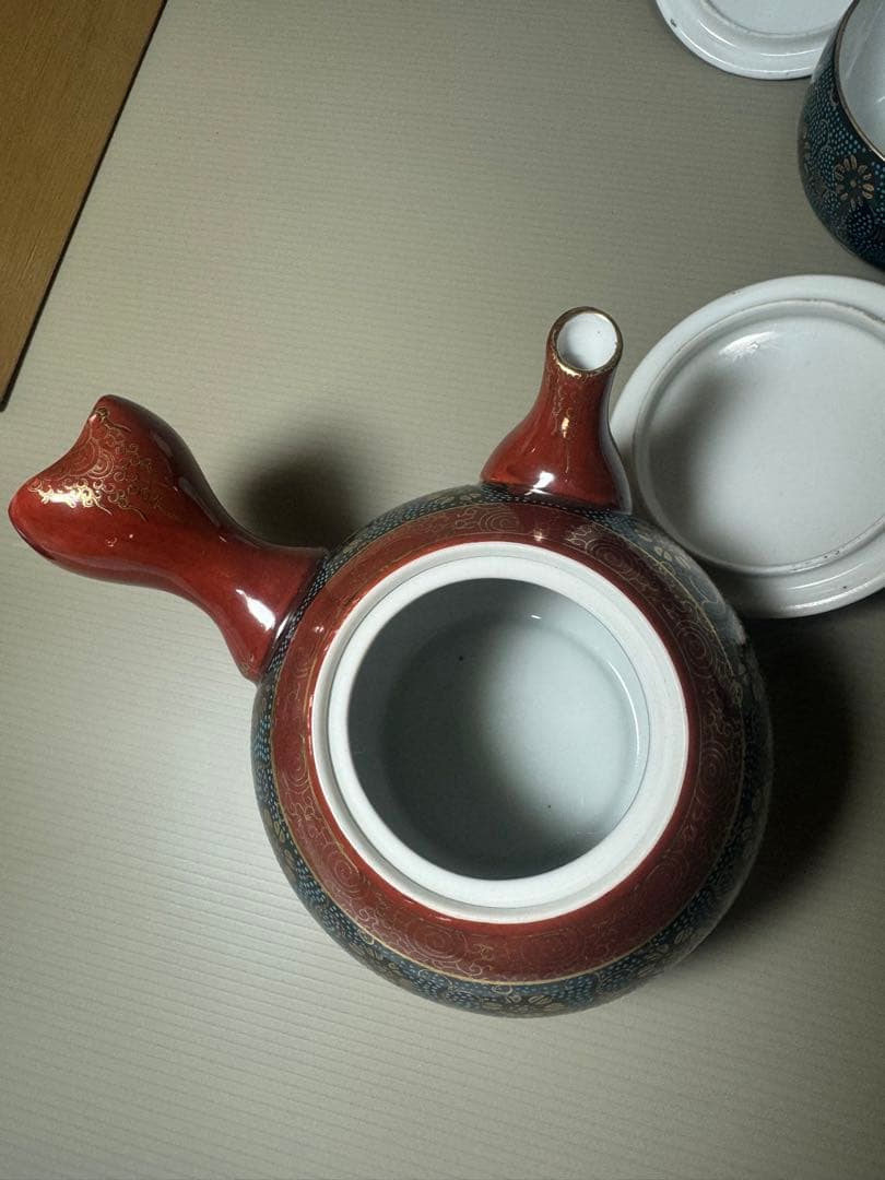 2086 九谷焼 青粒 茶器セット 急須1客 湯呑蓋付5客 金彩の通販はau PAY