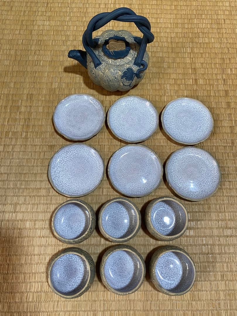 ♦中国 宜興窯 紫砂 貼花文様 茶壺 茶道具 煎茶道具１式 未使用 美品 骨董品