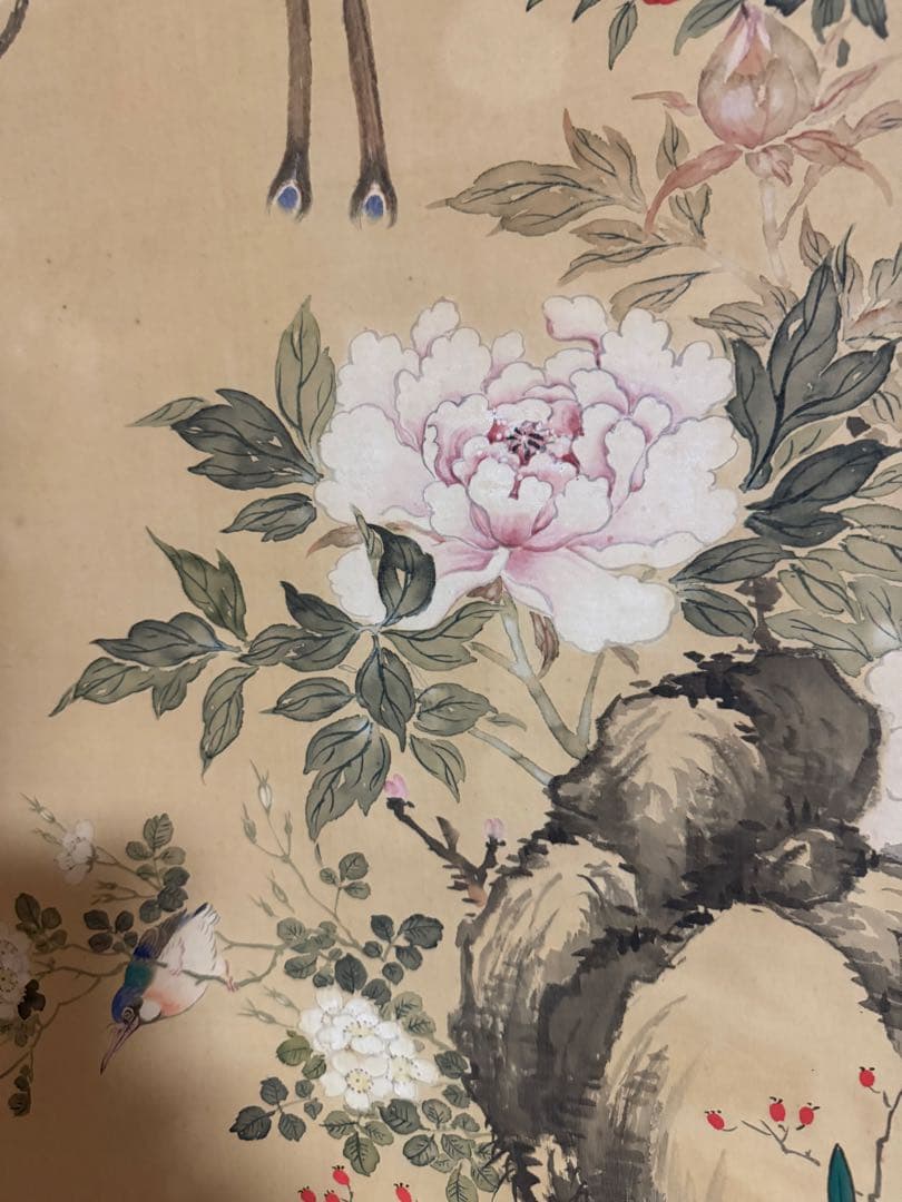 水墨画 鳥と花 署名入り 掛け軸