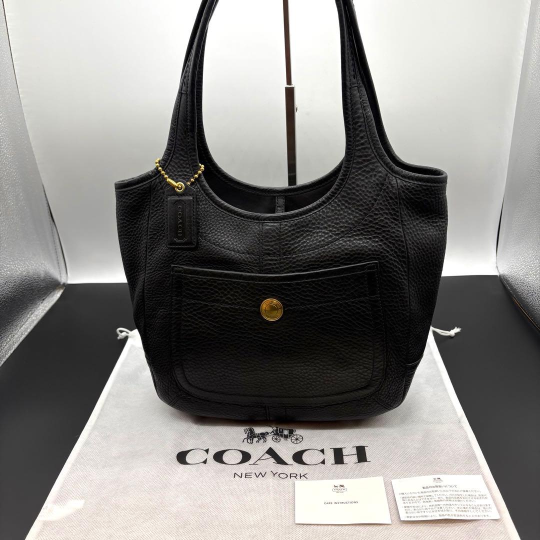 未使用級　COACH ワンショルダーバッグ シボ革 ブラック ゴールド金具