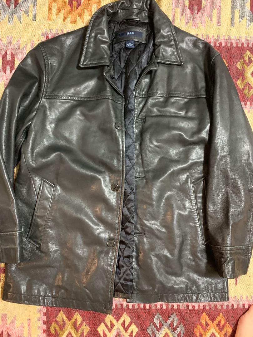 ジャケット・アウター Vintage Gap Jacket Men XLBlack Vintage GAP Leather Jacket Mens XL Black Full Zip Quilted Lined