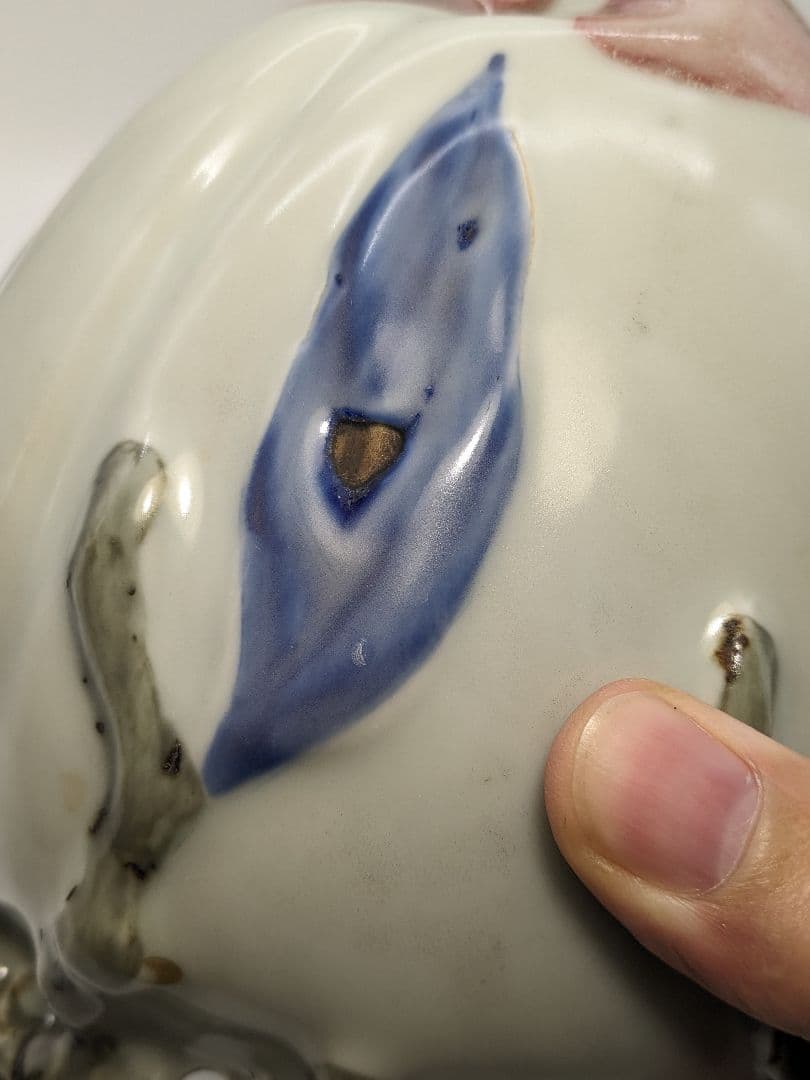 李朝 特大桃型水滴 辰砂青華彩 高麗白磁 染付 李氏朝鮮 書道具 水差 水注