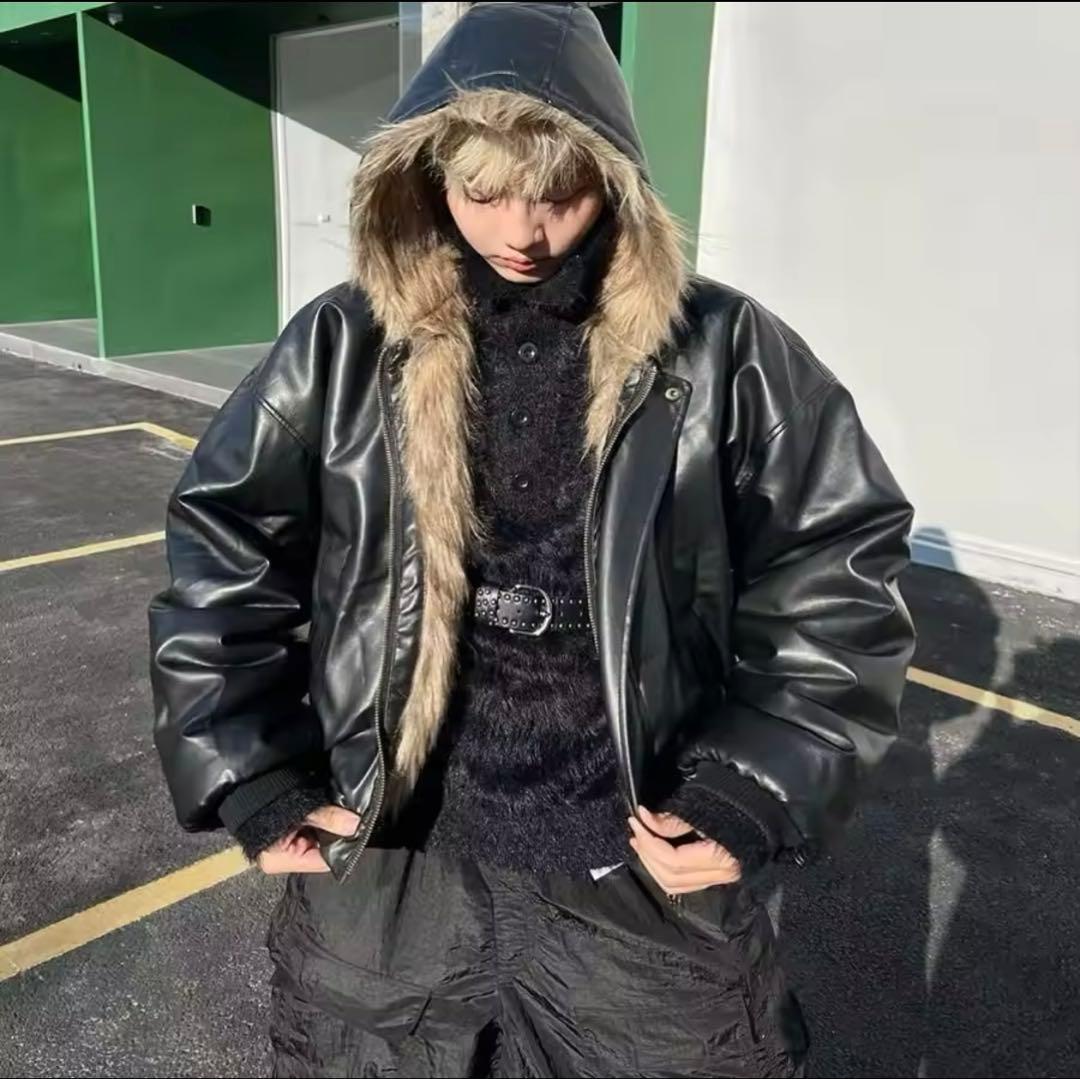 レザージャケットy2k opium 短丈