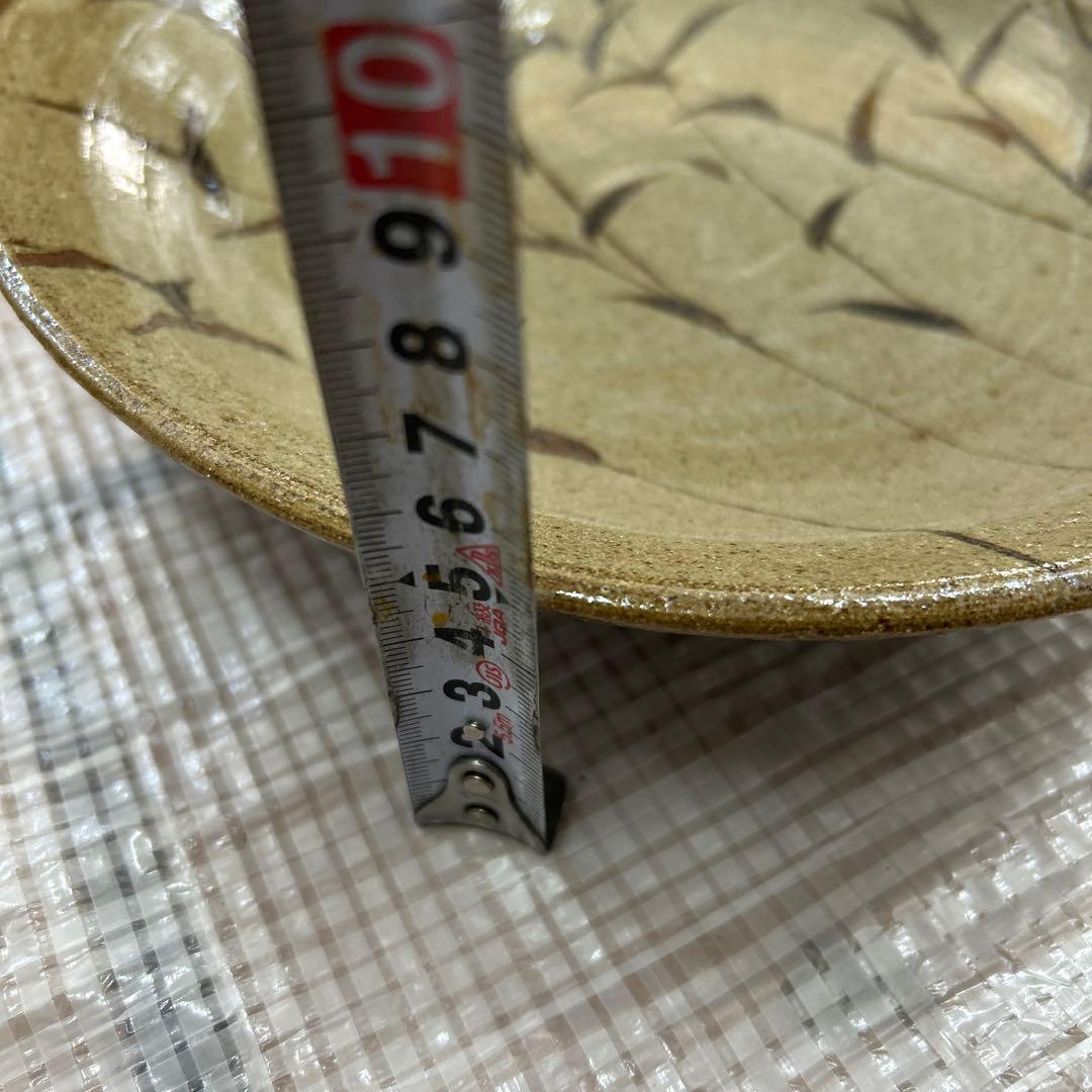 大皿■絵唐津笹紋皿 唐草 飾り皿 料理皿 粉引 古美術 時代物 骨董品■落款入り