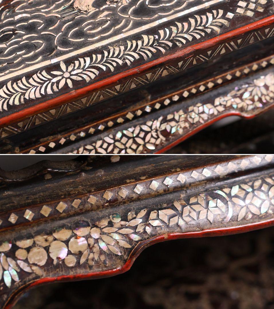 MA732】時代 中国美術 人物文 螺鈿細工 二段卓 花台 木製 香炉台