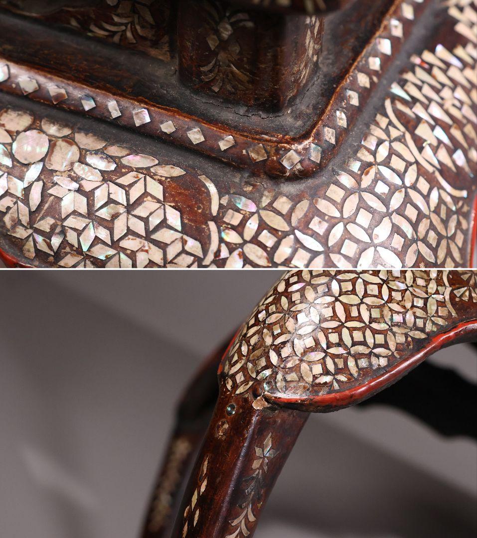 MA732】時代 中国美術 人物文 螺鈿細工 二段卓 花台 木製 香炉台