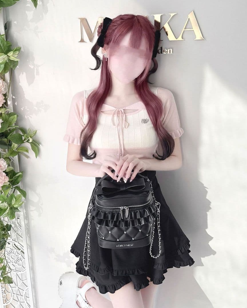 ミシェルマカロン　ハニーミュウ　ビッグリボンバニティショルダー　ブラック