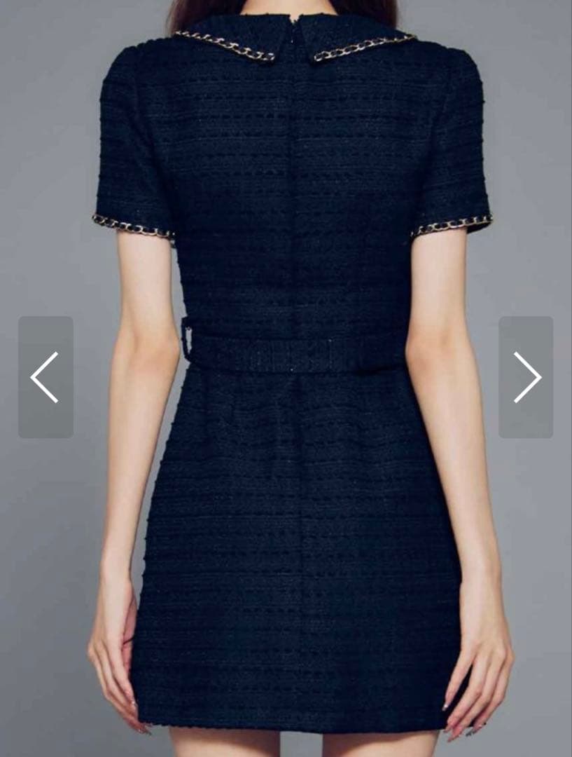 ジュエルズネイビー ジップアップ ツイードドレス Sサイズ未使用