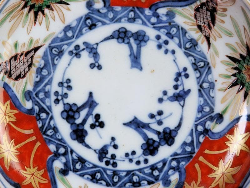 古伊万里 色絵 窓絵 貝の図 4寸皿 5枚 A137AS-CYs