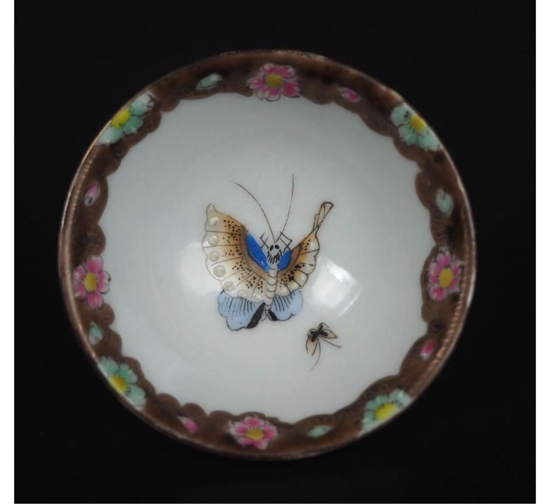 送料無料 京焼 大日本永楽製 蝶々紋色絵煎茶碗5客 茶道具